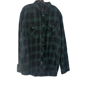 Pintlar Men's Size Big Tall 2XLT Green Black Cotton Button Snap Flannel Shirt